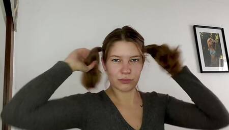Trying on different hairstyles for different sex positions.
