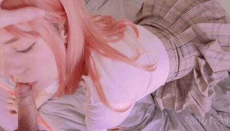 18yo Pink Hair Teen in Skirt Gets Rough Anal and Pussy Fuck