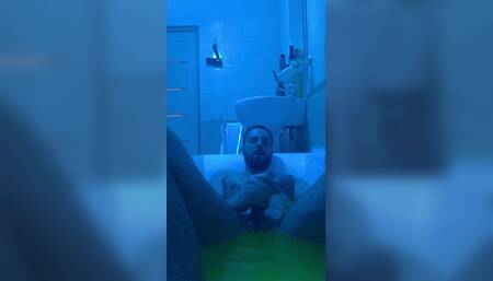 Bearded man jerking off in the bathroom