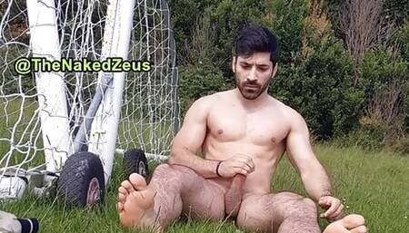 Solo naked guy jerking off in public