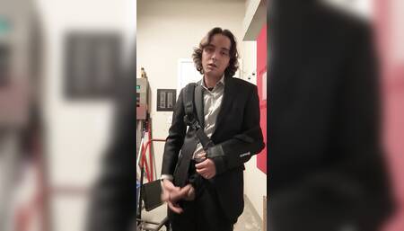 Amateur Twink Jerks and Cums in Church Closet