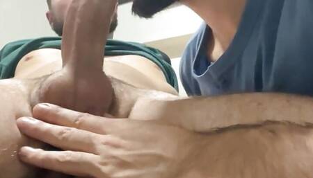 sucking my friend hard dick and making him cum in my mouth