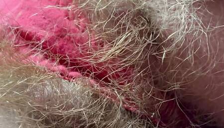 Red panties and super hairy pussy amateur