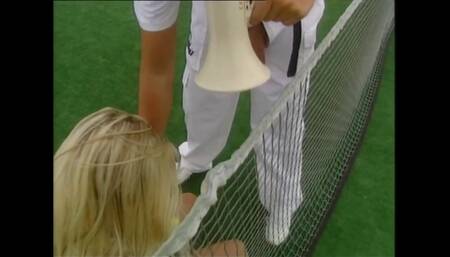Wonderful Amateur MILF with Big Tits Ass Fucked in the Tennis Court and Cumshot on Pussy by Huge Cock