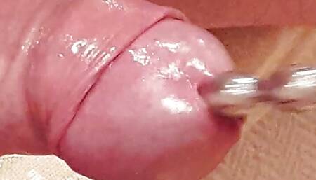 Extreme deep  cock sounding  close up and a cumshot while sounding  rod is fully  inside
