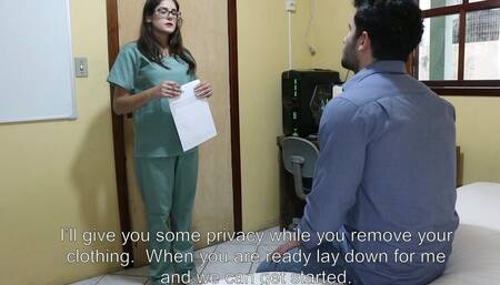 Nurse Julia Helps the Patient to Collect Sperm Sample Using All Her Holes