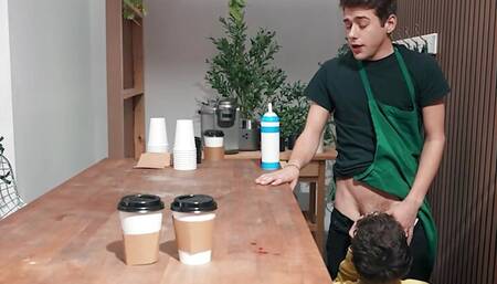 MEN - Barista Joey Mills Gives His Customer Sam Ledger An Extra Serving Of His Hot And Creamy Cum