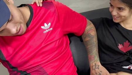I'm in the living room of my house, waiting for my stepbrother to fuck me Rico