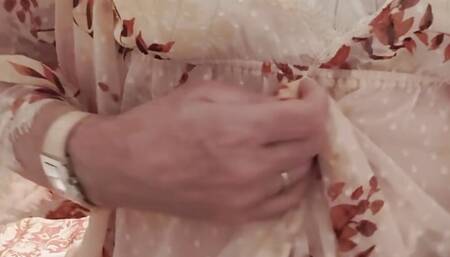 in negligee and nylons teasing