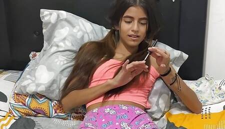 My stepsister is in her room painting her beautiful nails but my desire to her gets the better of me