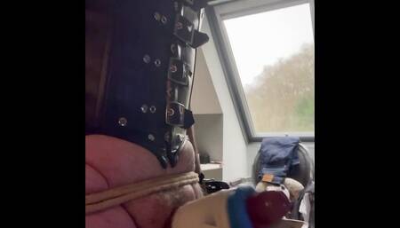 Fucking machine on high speed milking a cock to massive cum
