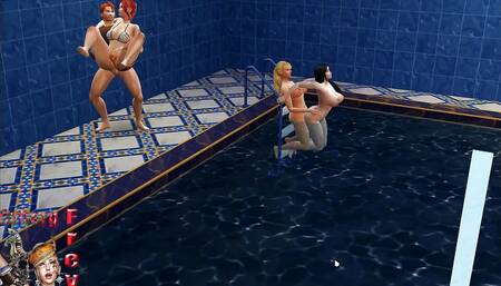 Hard threesome in pool