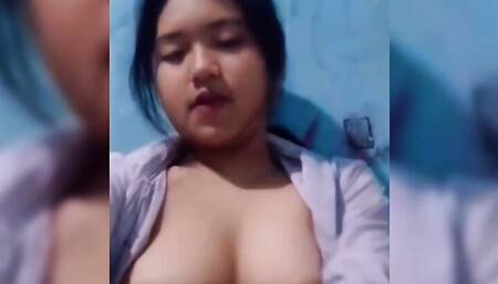 High school college girl with natural big