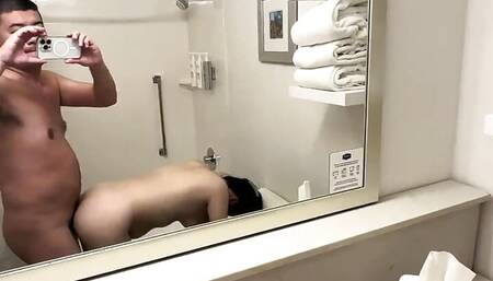 Fuck my lover doggy style in a hotel bathroom