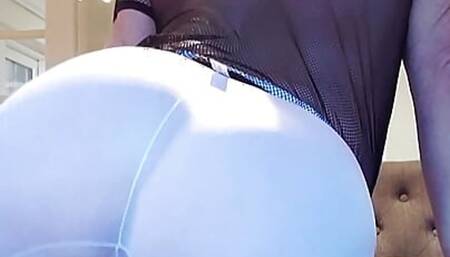 Thin white tights and a mesh top