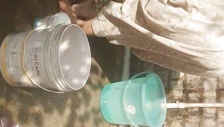 But Bhabhi is taking a bath naked in the open,