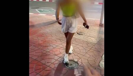 19 Year Old Girl Wanks Me in the Street and Gets Cum on Her Face
