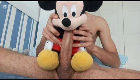 Mickey Mouse Gives This Huge big Cock A Blowjob And Watches Him Cum Up Close.