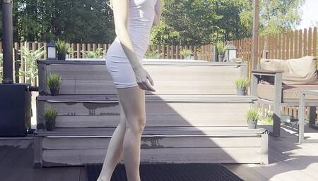 yoga in short dress outdoor