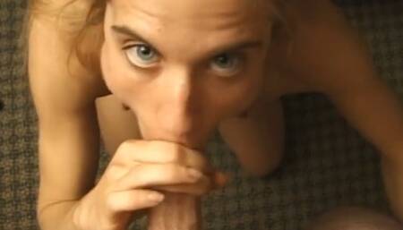 An amazing POV blowjob from a hot blonde for his small dick