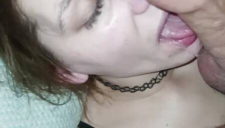 Homemade Amateur Slut in sexy Lingerie Sucking Big Cock with Cum on her Face
