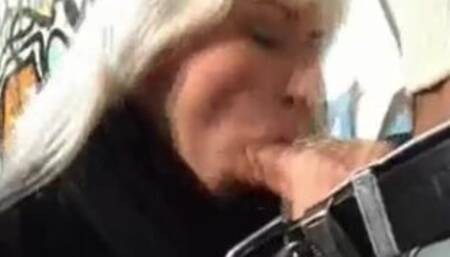 Nikky Blond Blowjob on Street and rubbing Pussy at Car