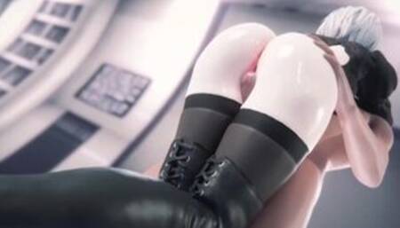 ⭐Lili Moussaieff - Masturbating NieR 2b rubbing his dick between her thighs - (3D HD)