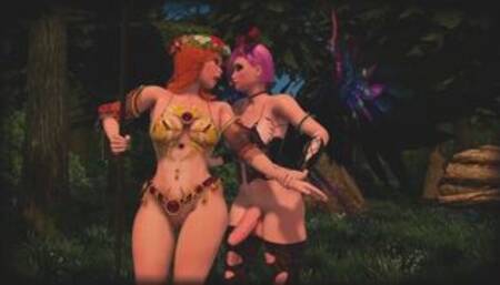 3D Shemale Fairy Fucks Amazon in the Forest - Animation Cartoon Futa
