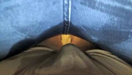 Pissing jeans on his lap in bed (golden puddle in my pants)