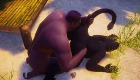 Furry kitty and a huge muscle guy | Wild life