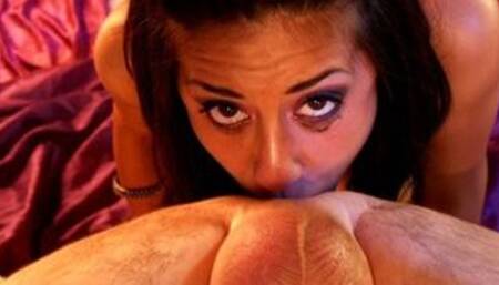 Hot Brunette Gives Sloppy Deepthroat & Probing Rimjob And Takes Massive Facial