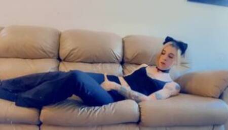 Sexy Cat Girl in Tight Leggings Likes to Play