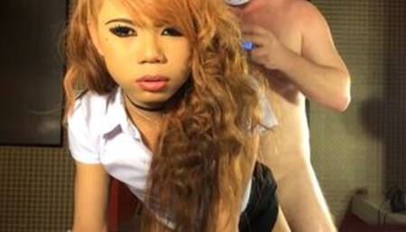 Teen ladyboy amateur Kim BJ and anal sex