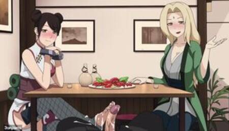 Naruto - Kunoichi Trainer - Tsunade rides cum and Ten Ten gives a footjob