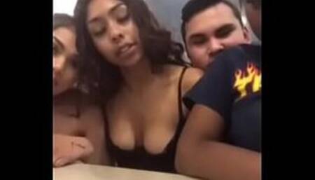 Crazy y. showing breasts at McDonald's