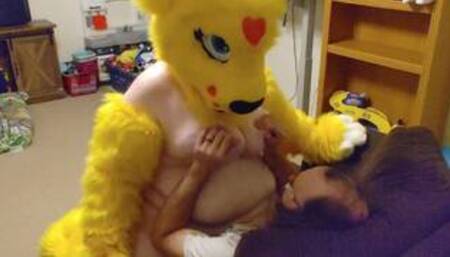 Furry rides dick on couch