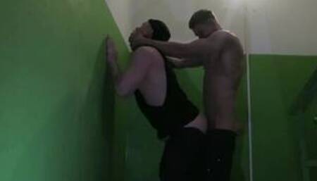 Gay get fucked by stranger in the entrance