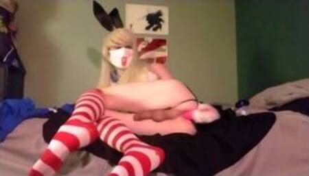 Kantai Cutie! - Shimakaze Crossplaying Femboy Teases and Masturbates with Pink Dildo