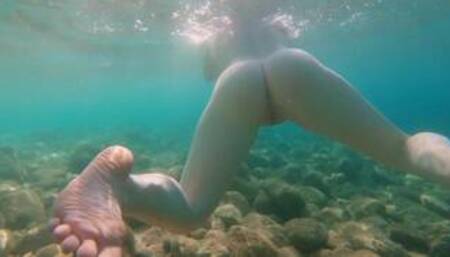 Ginger Girl with Big Natural Tits and Perfect Body Swimming Naked in Sea