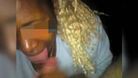 48_Black teen used for jerking licking the top of older man's white cock in the dark!