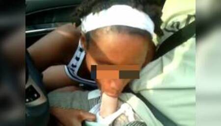 47_Black slut pumping hard white cock outdoor in the car and swallowing  everything !